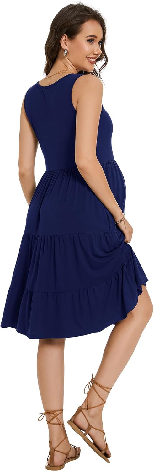 Smallshow Women's Maternity Dress Sleeveless Ruffle Tank Pregnancy Clothes - Image 5