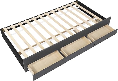 Miniatura 15 de SOFTSEA Cama de plataforma tapizada tamaño Queen con cajón de almacenamiento, marco de cama tapizado con cabecera con respaldo de alas, soporte de