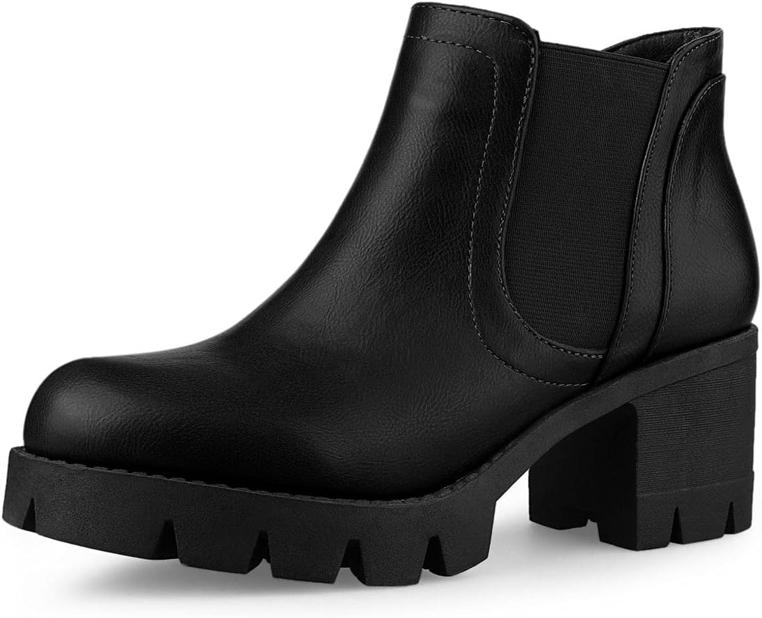 Allegra K Women's Lug Sole Chunky Heel Chelsea Ankle Boots