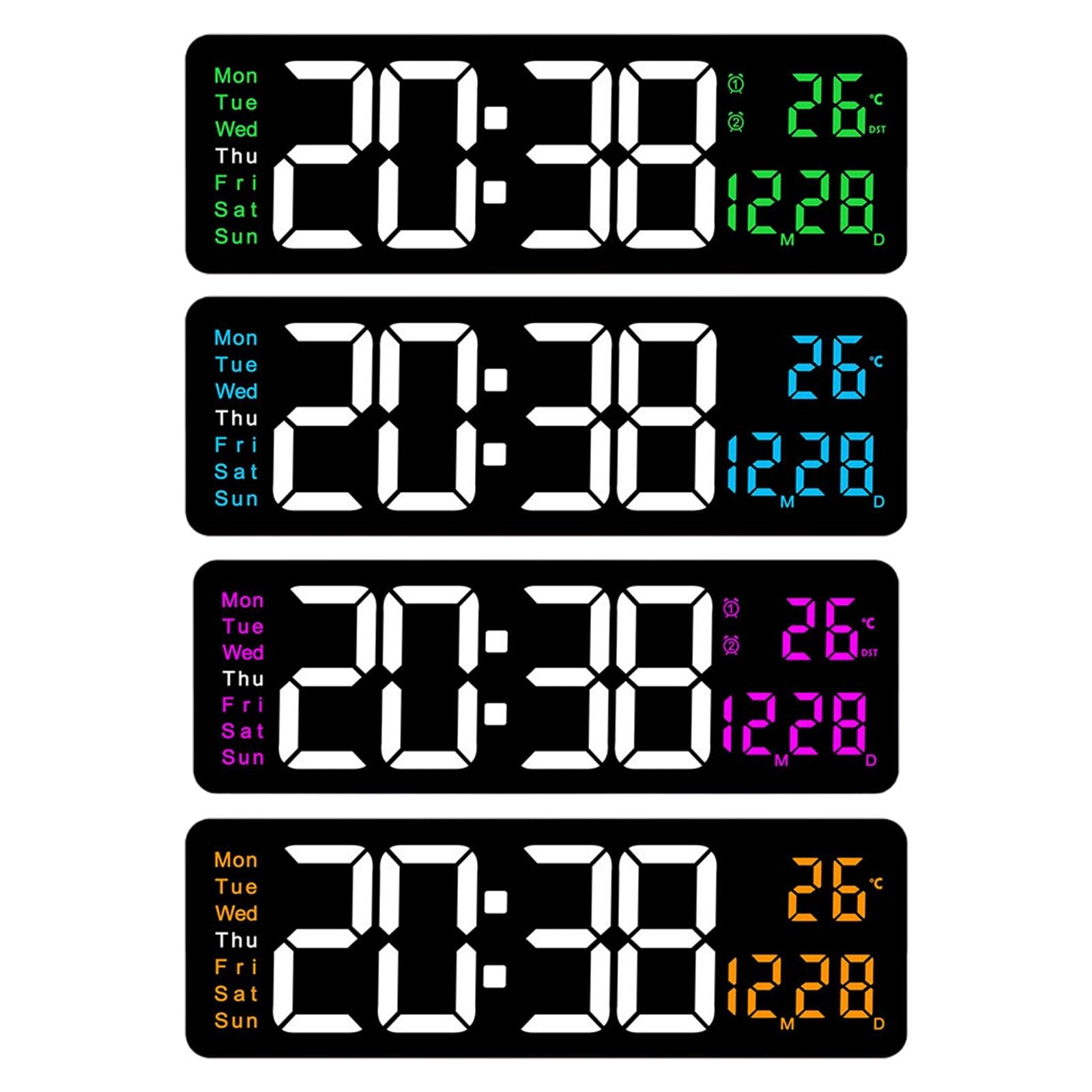 Horloge murale numérique avec affichage LED, coque noire blanche, B