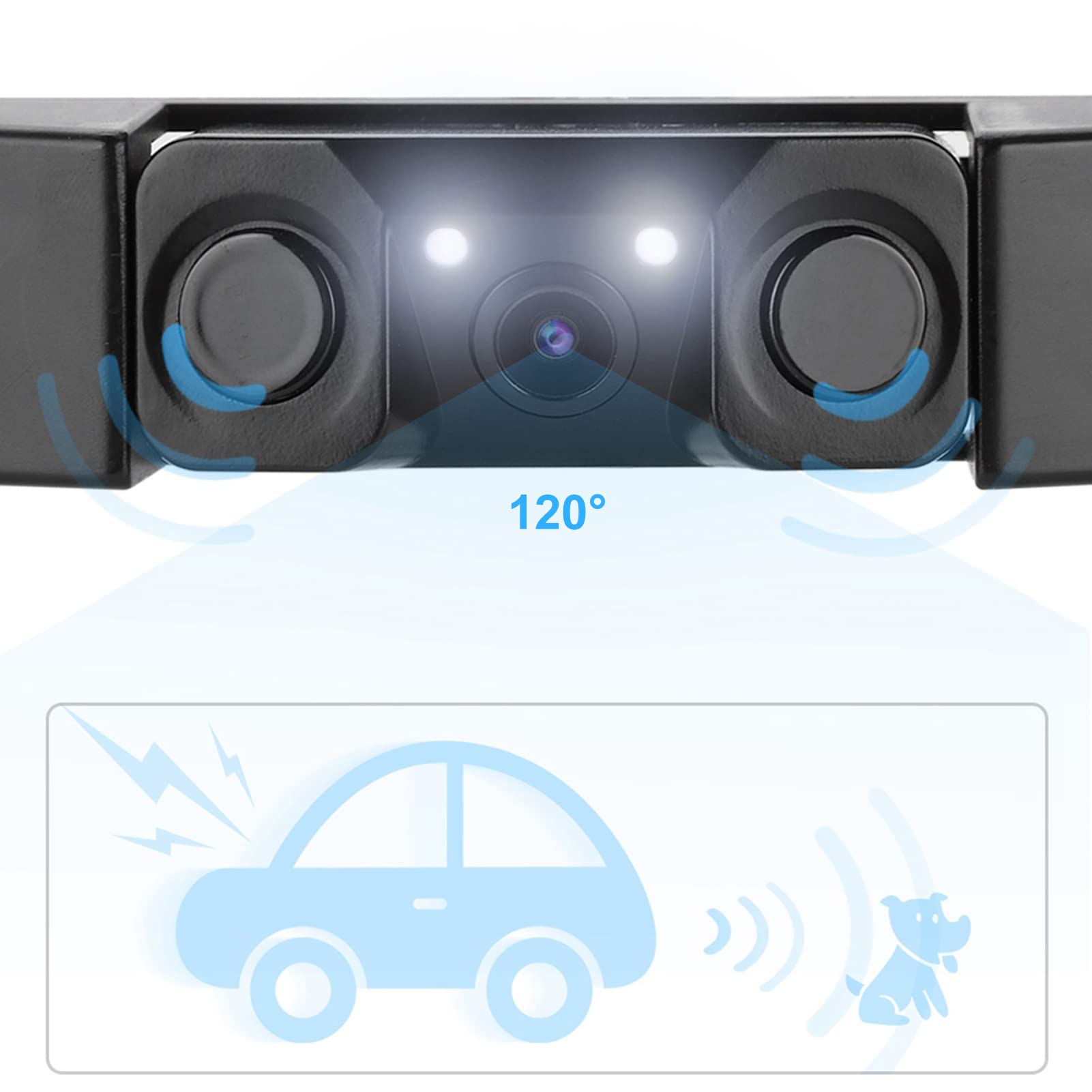 Telaio Targa Auto 3 in 1 con Sensore di Parcheggio, Telecamera per Retromarcia, Grandangolo 120 Gradi, Materiale ABS per Veicoli Standard
