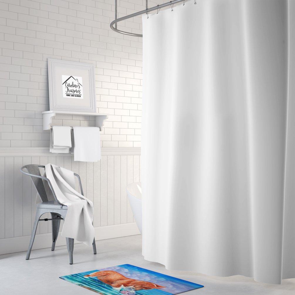 Caroline's Treasures 7407RUG Corgi Sea Shell Find Machine Washable Memory Foam Mat, Bathroom Rug, Non-Slip Bath Mat, Durable Thick Washable Rugs for Kitchen, Bathroom Quick Dry, Decorative Artwork,