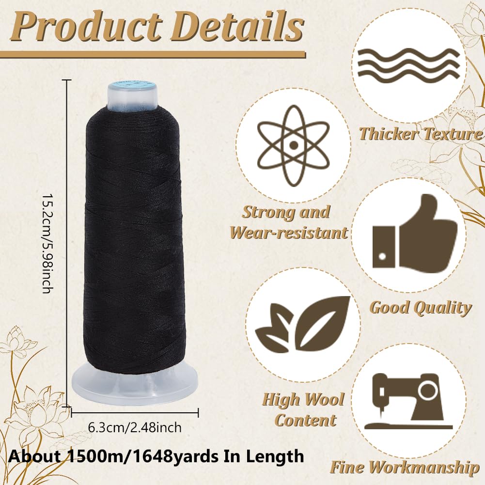 DELORIGIN 42S/2 Wool Embroidery Thread 1500m Wool & Acrylic Fibers Embroidery Floss,Hand Sewing Thread Sewing Machine Kit Needlepoint Thread for Sewing DIY Craft Cross Stitch Threads (Black) - Image 2