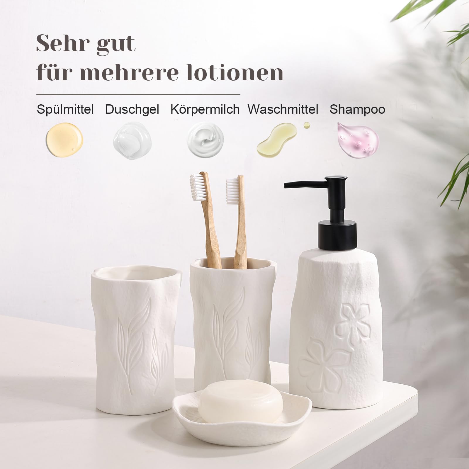 Set 4 accessori da bagno in poliresina con motivo intrecciato bianco - Linea Roll