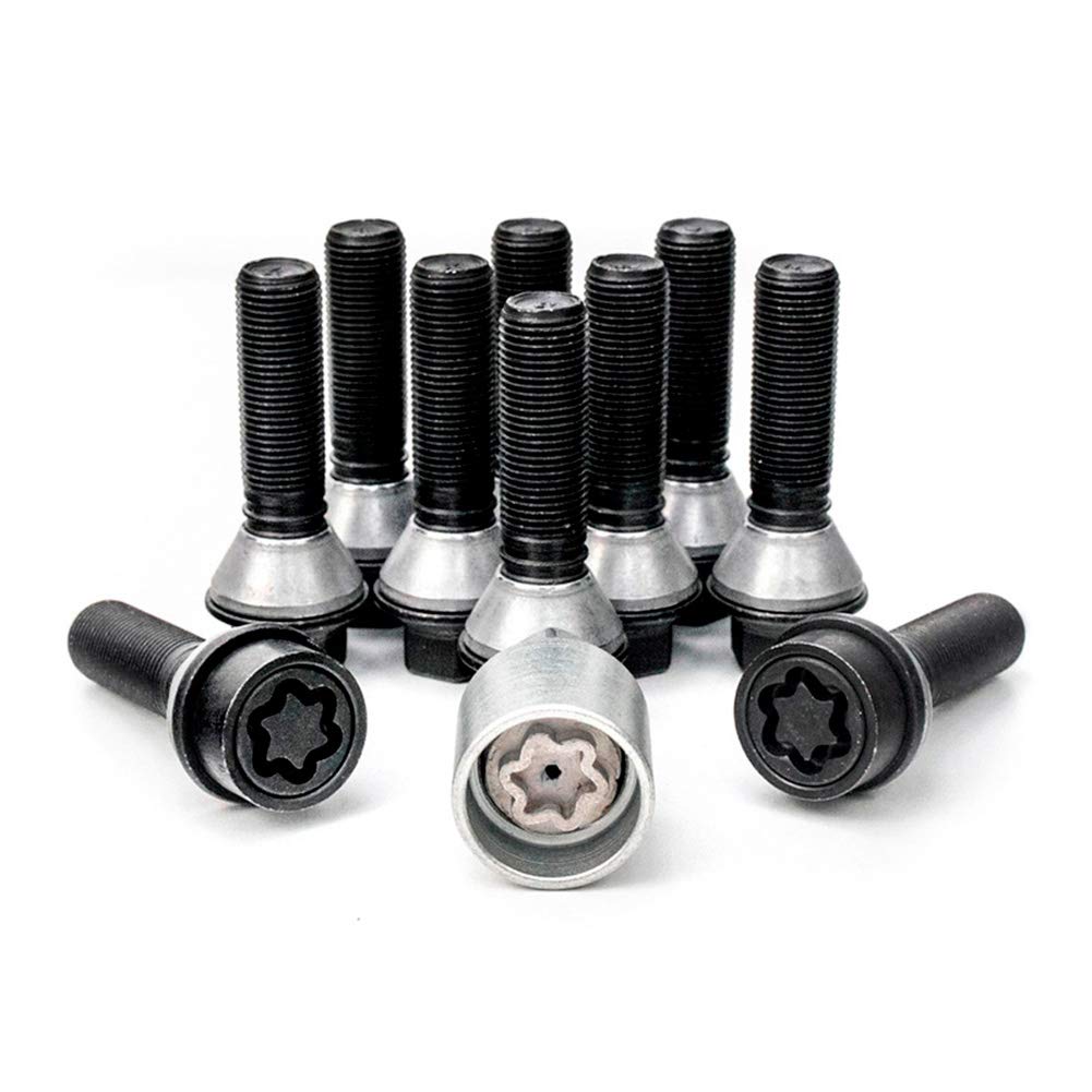 H&R Set Bulloni Ruota conici con rondella mobile M14x1.25 - Lunghezza 41mm - Nero - 10 Pezzi (pe. compatibile con BMW) - incl. Bulloni Antifurto