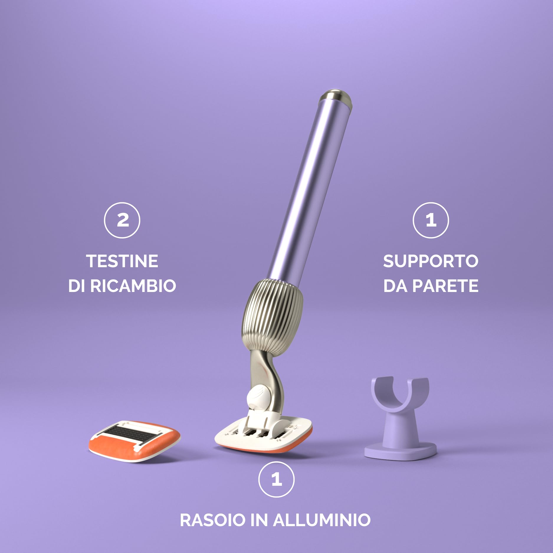 Fler The Razor Starter Set - Rasoio Donna 5 Lame, Rasoio con Supporto e 2 Lamette di Ricambio, Rasoi Unisex, Lametta con Aloe Vera, Vitamina E, Lilla Lilac