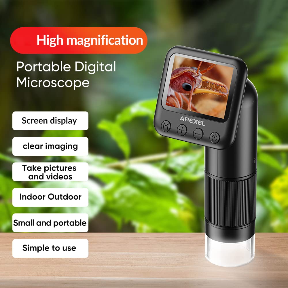 APL-MS008 Ręczny mikroskop cyfrowy Powiększenie 12X-24X Przenośny mikroskop dla dzieci 2,0-calowy ekran LCD 2MP zdjęcie 720P wideo wbudowana bateria ze światłami LED Elektroniczna lupa