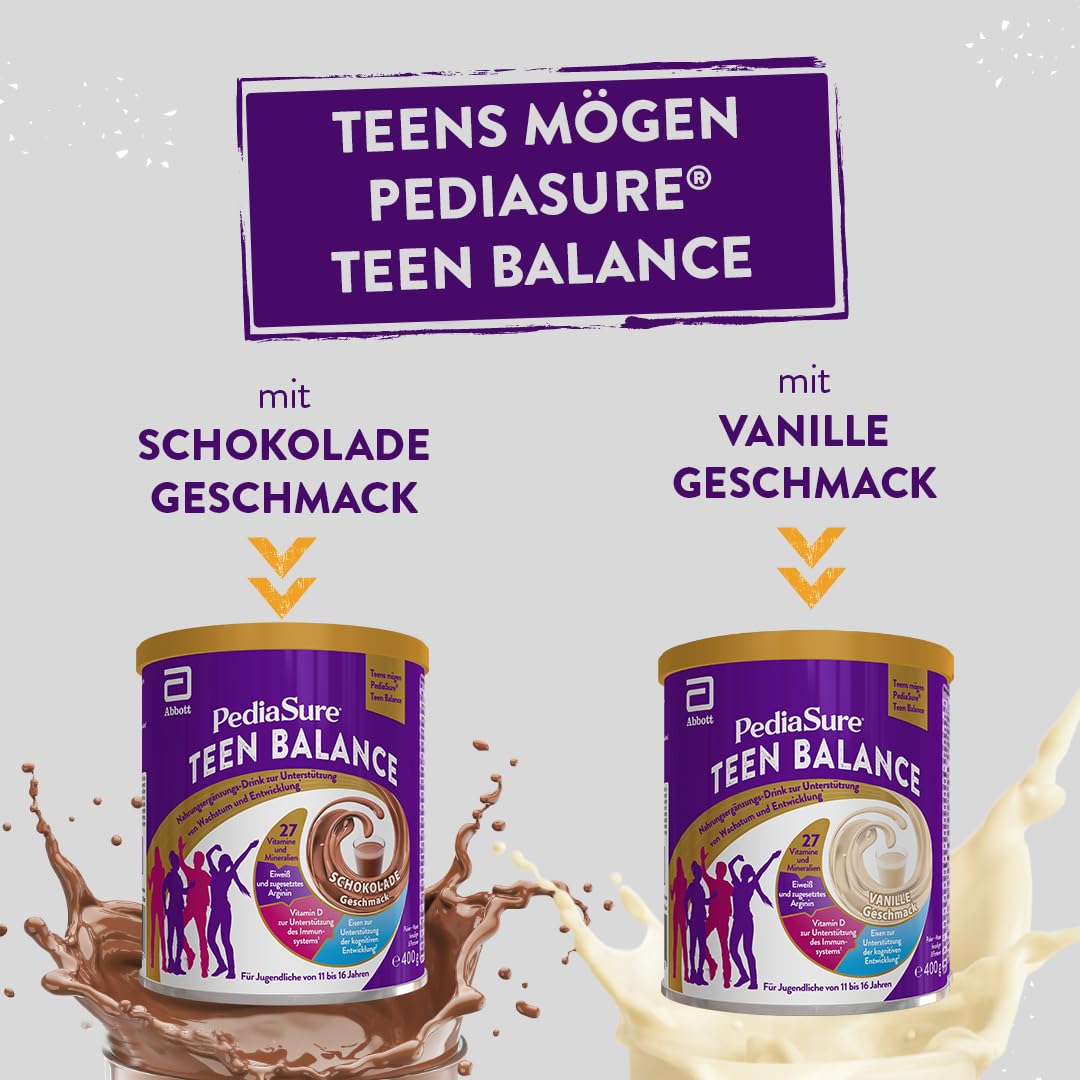 Pediasure Teenbalance Vanille 400g| leckerer Nahrungsergänzungsshake für Teens 11-16 Jahren| mit 27 Vitaminen & Mineralien, Protein| unterstüzt Wachstum, Entwicklung, Immunität (Packung mit 6)