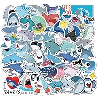 Cute Shark Stickers for Kids - 50pcs Waterproof Sharks Sticker for Water Bottle Journal, Vinyl Animal Decals for Laptop Scrapbook Luggage Party Favors