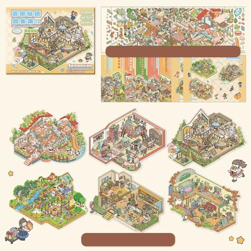 3dハウス ステッカー 見本あり シーンシール 造景 diy 紙 ドールハウス ミニチュア 立体 ストレス解消 グッズ 手帳 デコ コラージュ 素材 音フェチ向け 親子で作る 女の子が夢中 漫画 ステッカー ピンセット付き (セット270「9枚シール+6種
