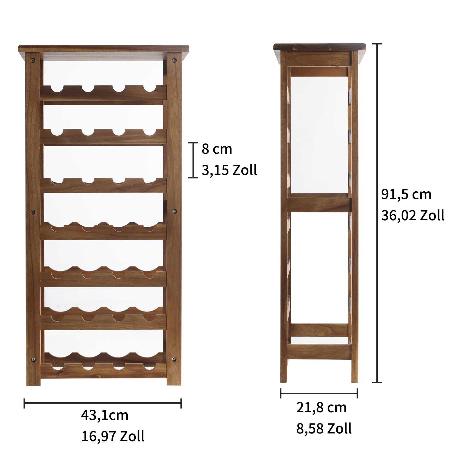 jalz jalz Weinregal Akazienholz für 28 Flaschen - Stabiles Modulares Flaschenregal Holz Erweiterbar - Weinständer für Keller, Küche, Gastronomie, Bar - Platzsparende Weinaufbewahrung Natur