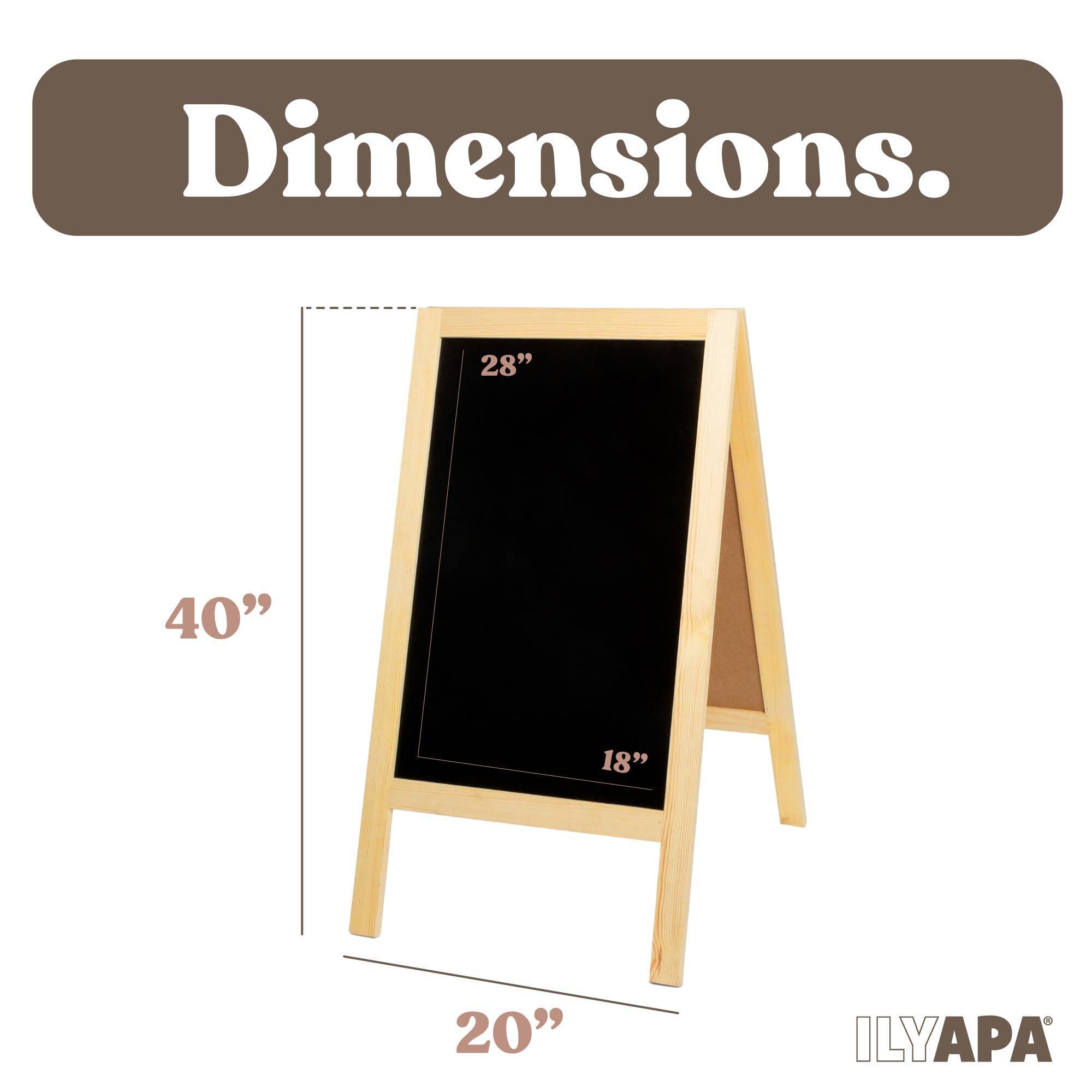 Drewniany znak A-Frame z gumką i kredą – 100 x 50 cm, magnetyczna tablica kredowa na chodnik, solidna wolnostojąca tablica typu "zrób to sam", do restauracji, biznesu lub na ślub