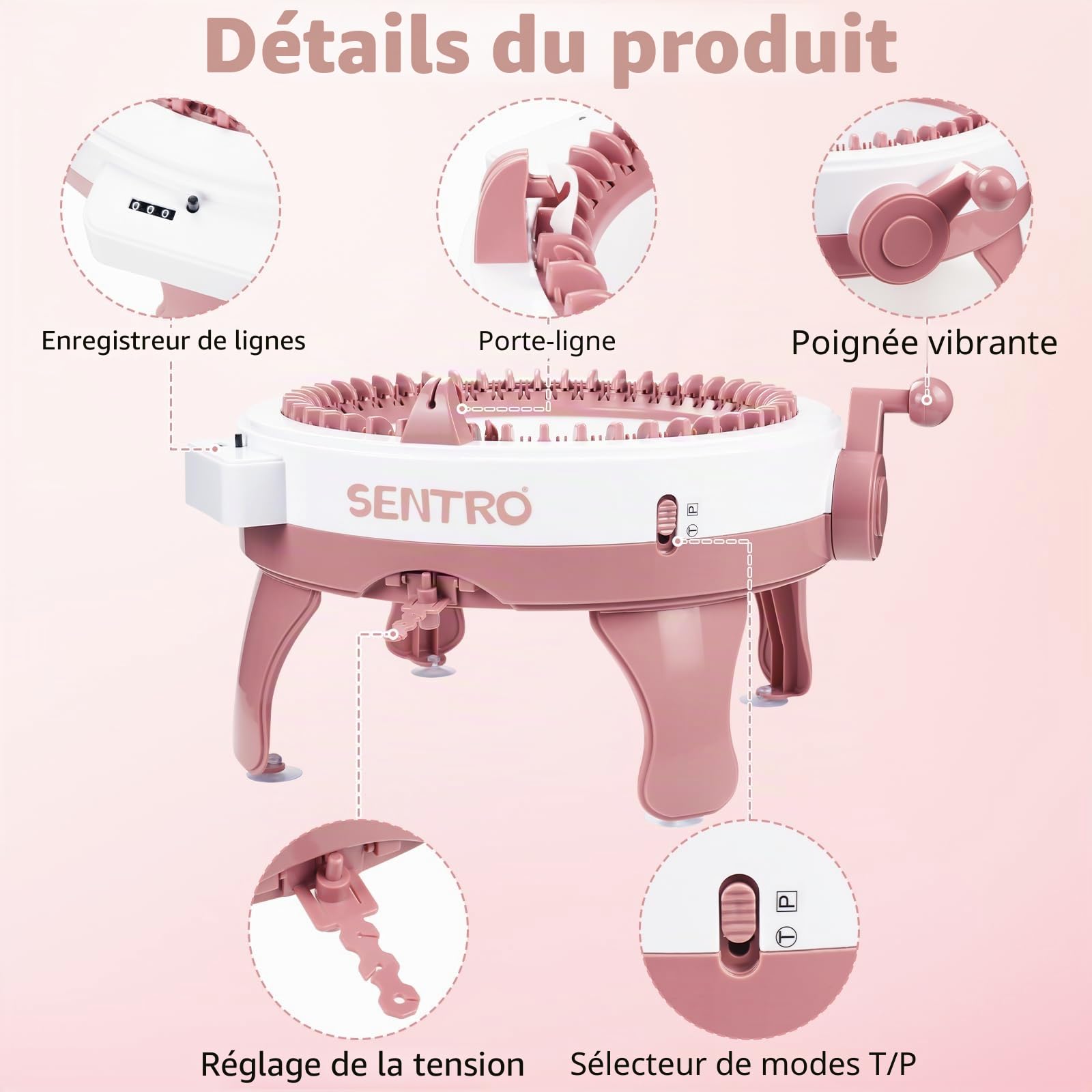 Machine à Tricoter, 48 Aiguilles Intelligente Machine à Tricoter avec Compteur de Rangées, Métier à Tisser Double Rotatif, Kit Rotatif Manuel pour Adultes/Enfants Bricolage Chapeaux écharpes Gants