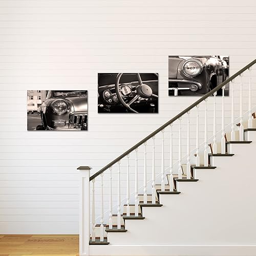 Miniatura 3 de Nachic Wall 3 piezas de imágenes retro sepia clásicas de automóvil americano, impresión en lienzo vintage para volante de coche antiguo, póster de
