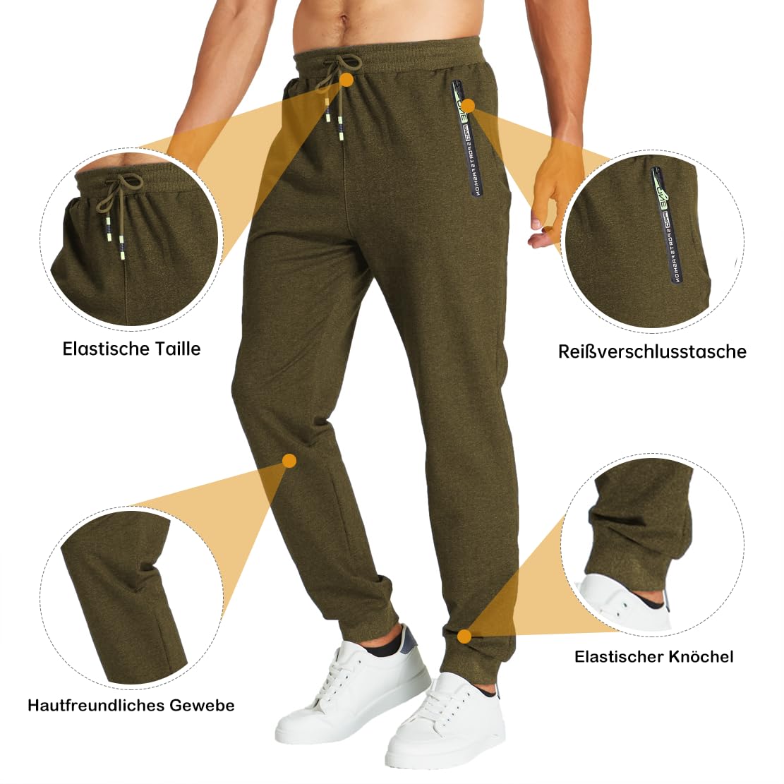 ZOXOZ Pantaloni Sportivi Uomo Cotone con Elastico in Vita con Tasche Zip