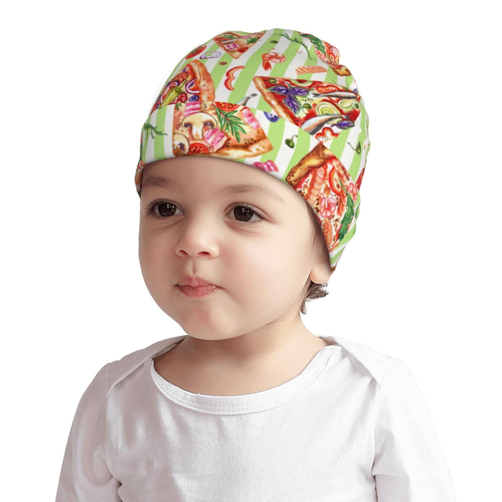 Tomato Onion Pizza Stripes Kids Beanie Hats Warm Knit Beanie Cap Skull Caps Gifts Decor for Boys Girls White