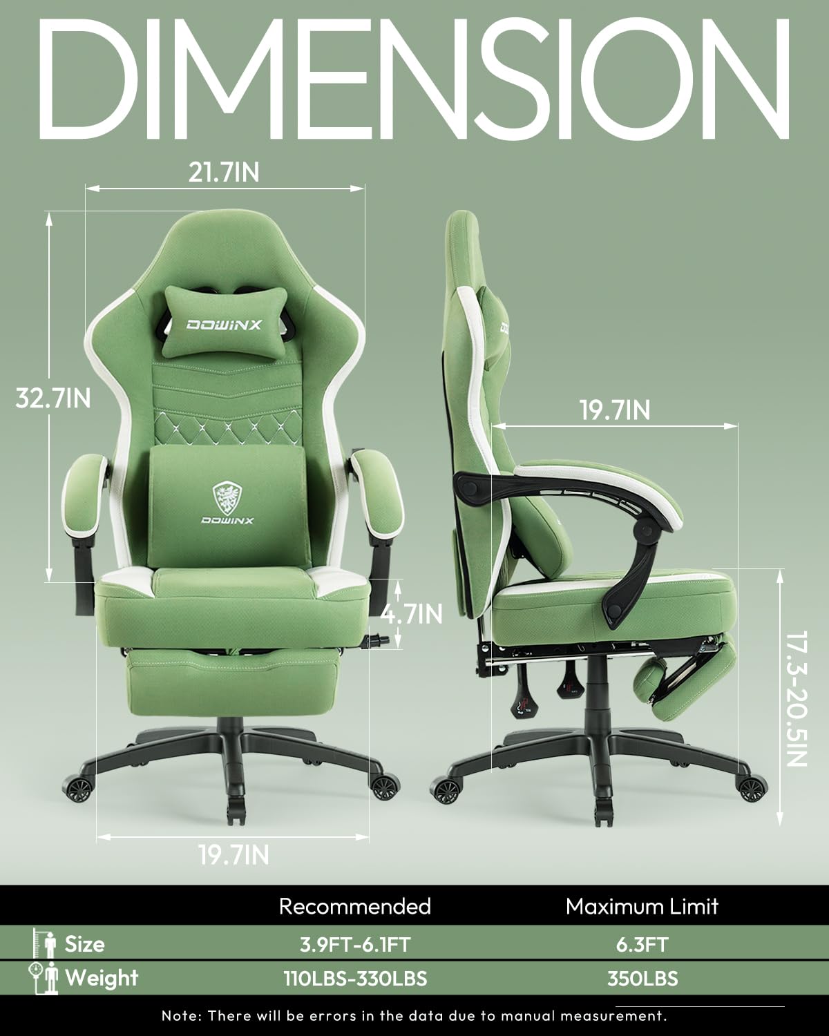 Dowinx Gaming Chair Breathable Fabric Game Chair with Gel Pad and Storage Bag, Comfortable Gamer Chair with Pocket Spring Cushion,Ergonomic Computer Chair with Footrest,: Green