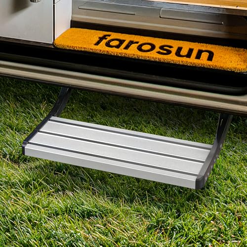 Farosun Trittstufe für Wohnmobil – Klappbare Einstiegshilfe aus Aluminium, 55x21x17cm, wetterfest, tragfähig bis 200 kg, rutschfest, einfache Montage, für Wohnwagen und Camper