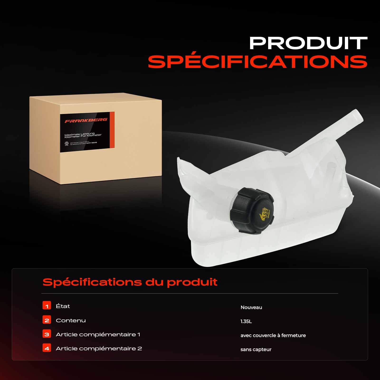 Frankberg Réservoir d'expansion de liquide de refroidissement pour Grand Scénic II Megane II Scénic II 2002-2020 8200273157