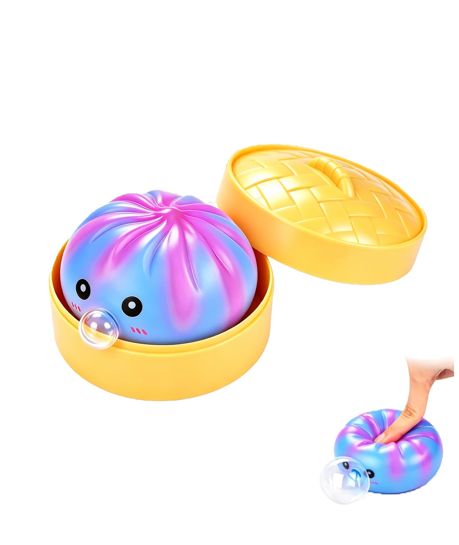 Dumpling Squishy, Squishy Ball with Soft Texture and Fun Shapes, Sensory Fidget for Play and Collection, Party Favors, Steamed Buns and Steamer, 1 Pcs Blue Bubble Puff Buns with Steamer-image-49