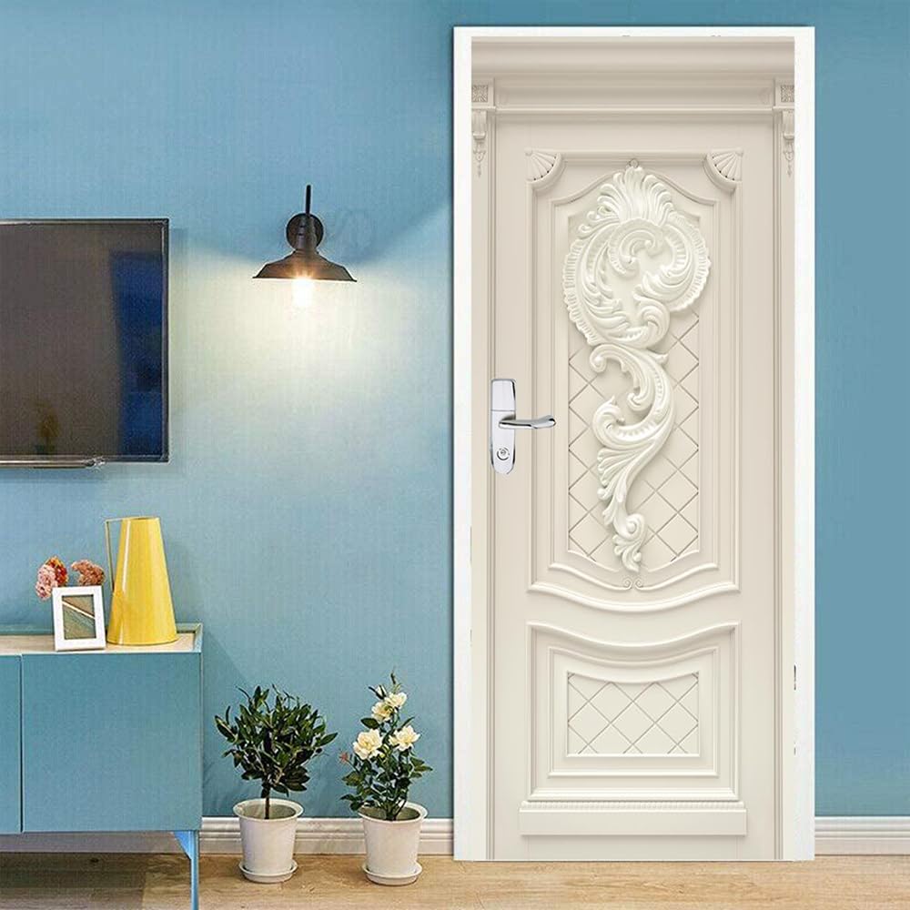 Nustila Door Sticker - Vintage Floral Texture Door Mural Peel and Stick, Removable Self-Adhesive Door Wallpaper for Home Decor, 30.3 "W x 78.7 "L, Set