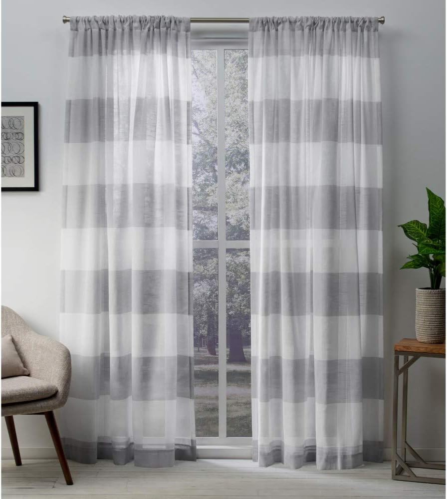 EXCLUSIVE HOME Darma Sheer Linen Rod Pocket Curtain Panel Pair, 50"x84", Dove Grey