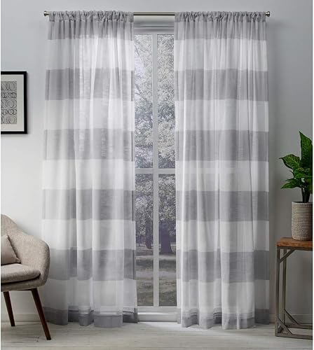 Exclusive Home Curtains Darma - Par de paneles de cortinas de lino semitransparentes con bolsillo para barra, 50 x 84 pulgadas, color gris paloma, 2