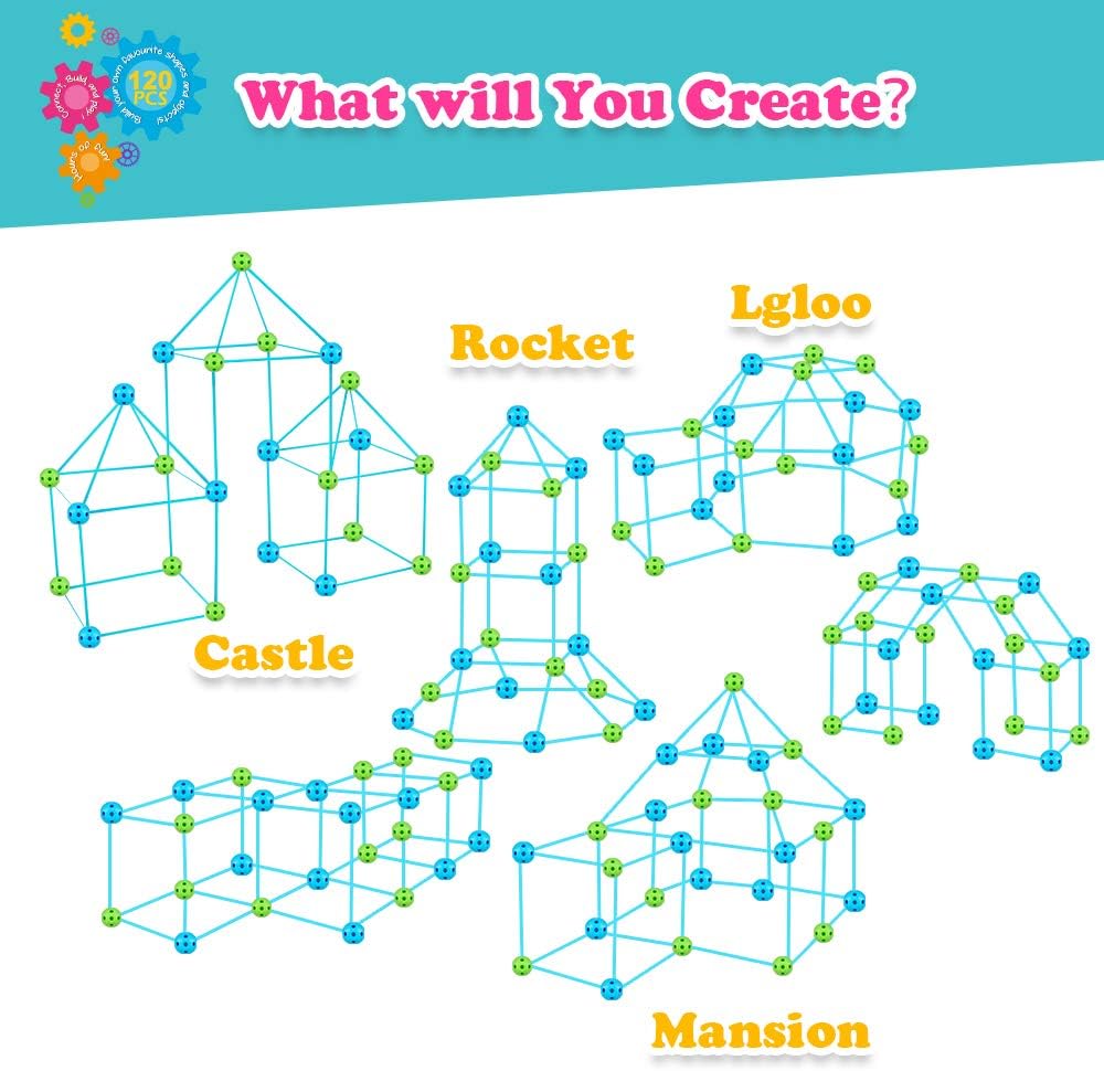 Obuby Kids Fort Building Kit 120 Pieces Construction STEM Toys for 5 6 7 8 9 10 11 12 Years Old Boys and Girls Ultimate Forts Builder Gift Build DIY Educational Learning Toy for Indoor & Outdoor : Toys & Games