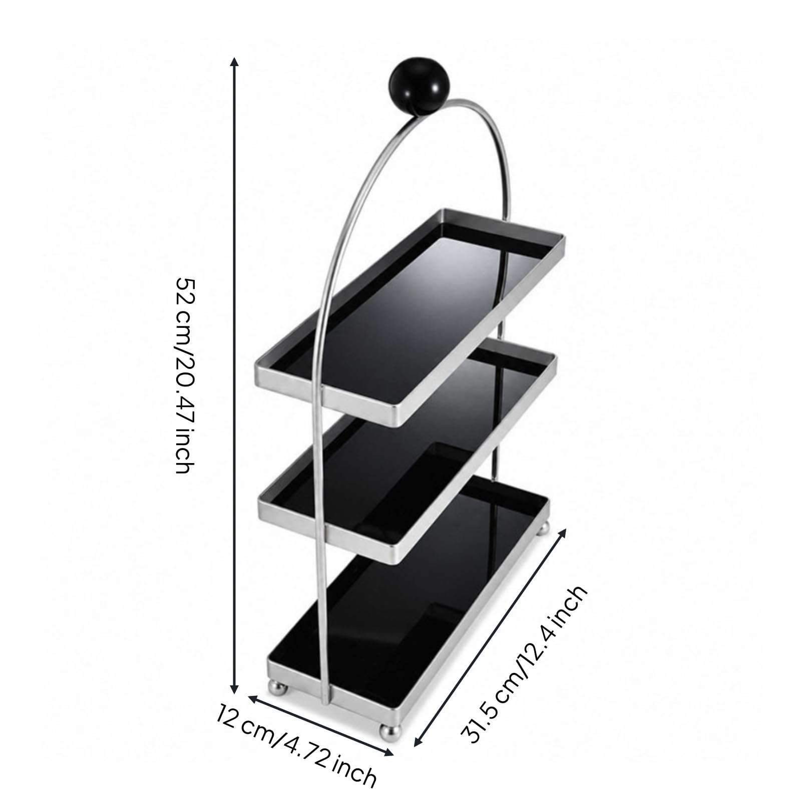 Organizer da Tavolo a Tre Livelli Salvaspazio Scaffale a Tre Livelli Verticale Ripiano Portaoggetti per Trucco, Nero, Rosso, Tre Strati Con Sfera Rossa