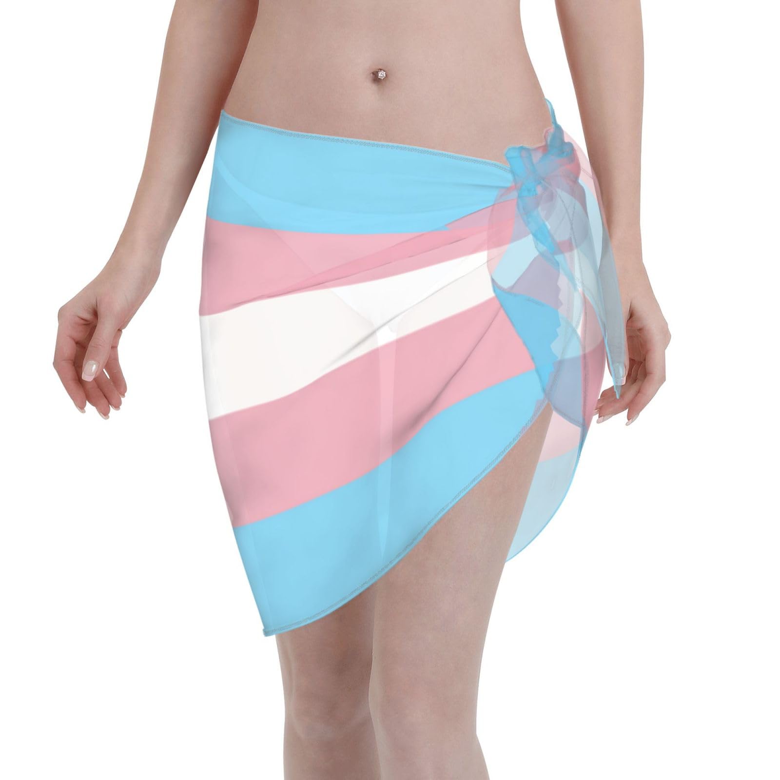 Transgender Pride Flag Women Short Wrap Skirt Sexy Bikini Dress Beach Apron Swimsuit Shawl Sarongs Black