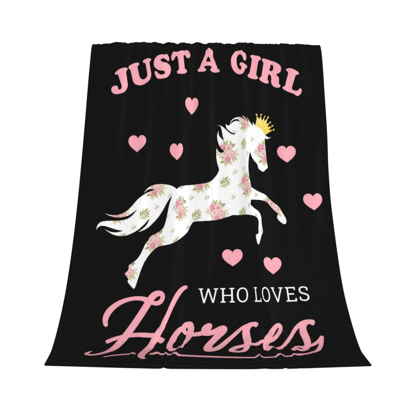 GardEssere Just A Girl Who Loves Horse Blanket Throw Horse Gifts for Girls Pony Flannel Blankets Cartoon Farm Animal Warm Soft Lightweight Throws for Sofa Bedding for Women Kids 100x130 CM — image 1