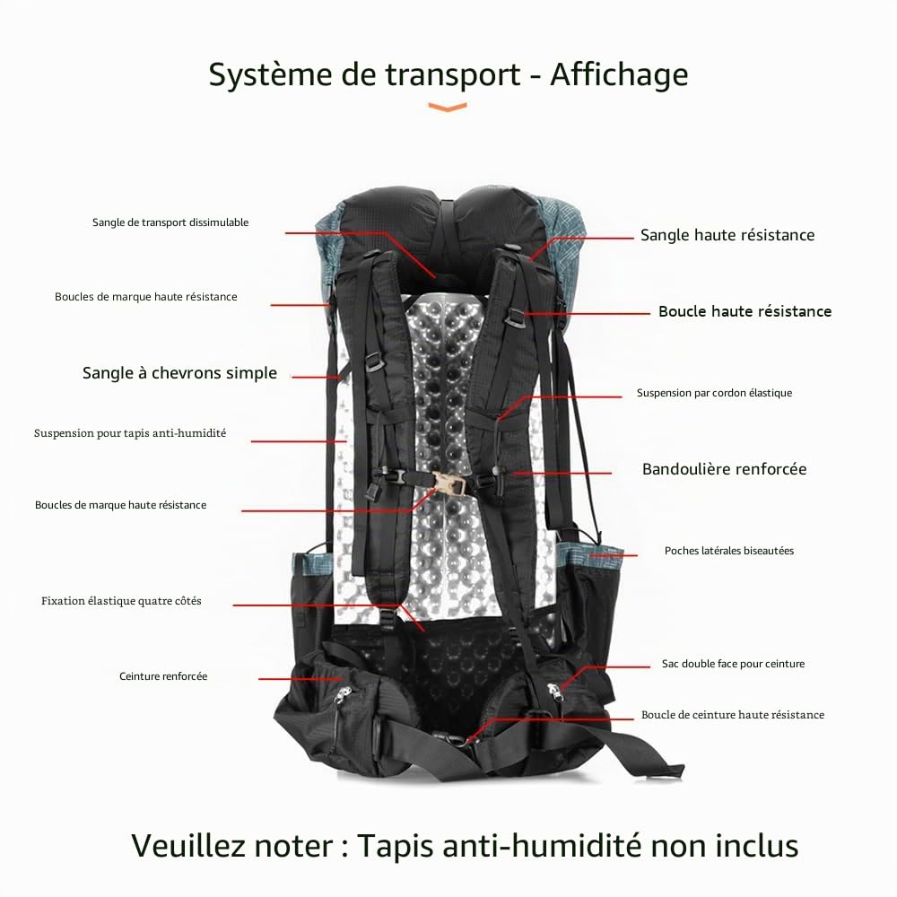 3FULGEAR Sac à dos de randonnée léger pour homme et femme 56 L (40 + 16), sac de voyage pour l'escalade, le camping, le tourisme, pour le camping, l'escalade, le ski et le cyclisme