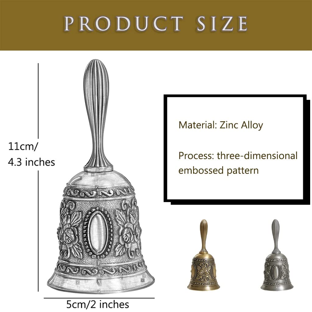 MbeLLO Handglocke, Messing-Handglocke, Hochzeitsglocken, Tischrelief-Dekoration, Abendessenglocke, (Farbe: Gold, Größe: 10,9 x 5,1 cm) (Farbe: einfarbig, Größe: 10,9 x 5,1 cm)