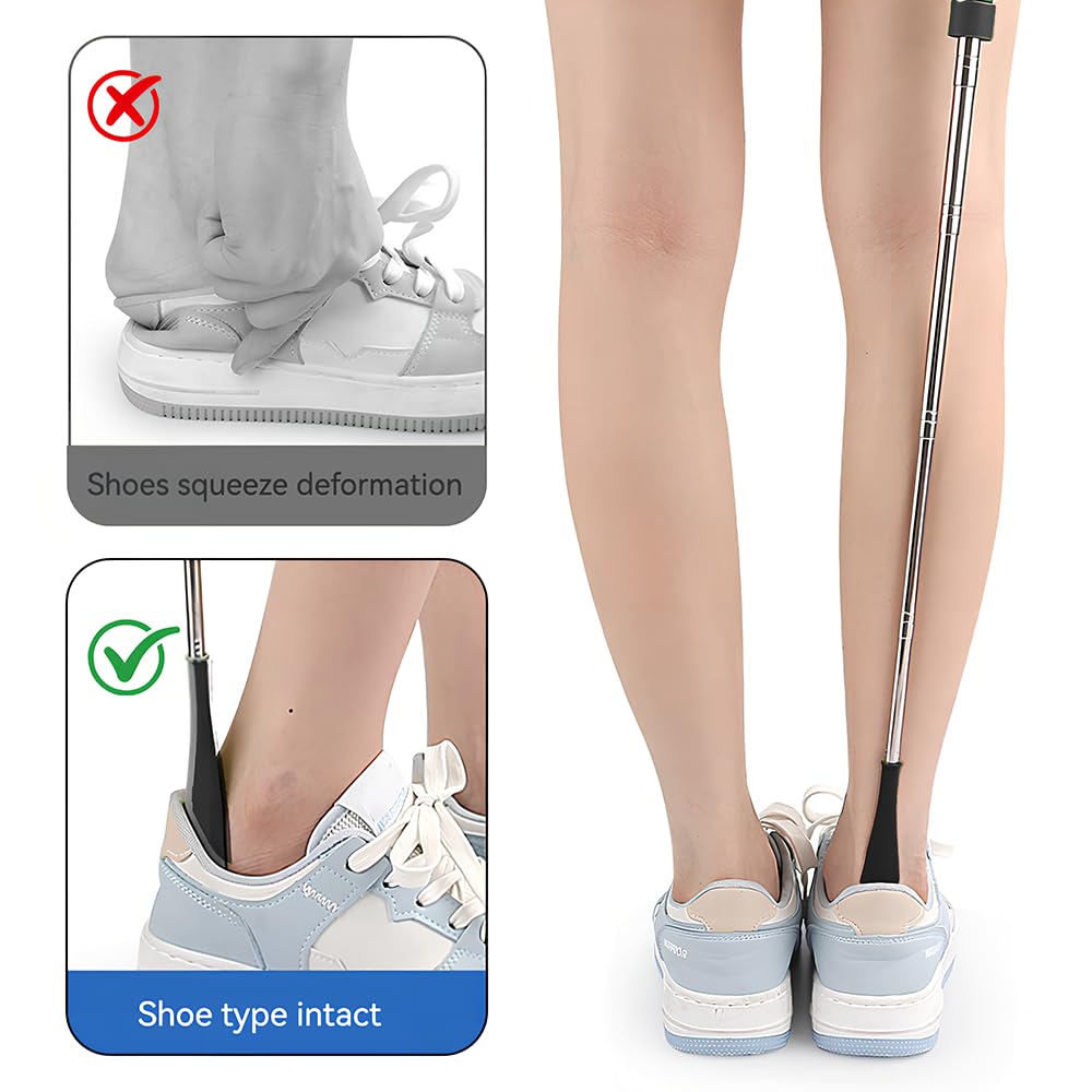 2pcs shoe horn- Long Handle Telescopic Shoe Horn for Seniors – Adjustable 11" to 28" Metal Shoehorn, Non-Slip Comfort Grip, Ideal for Men, Women, Elderly — view 6