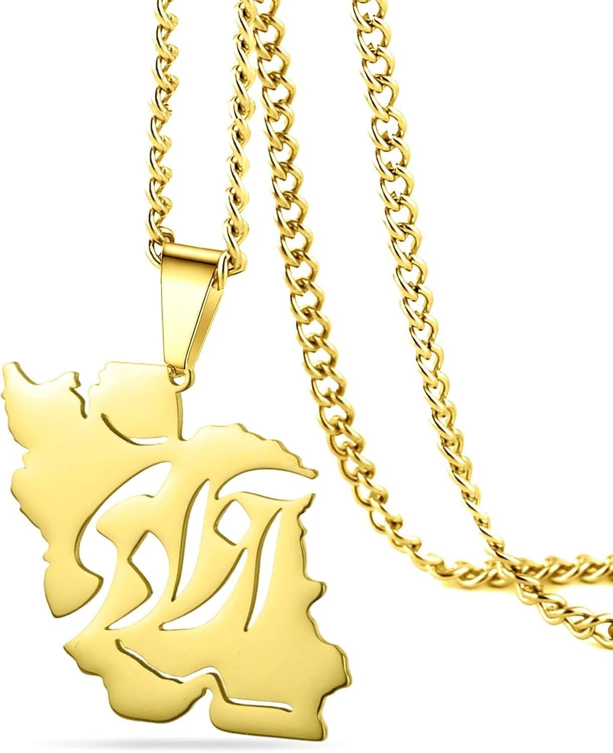 GIOFEOIK Iran Map Pendant Necklace with Dove Flag Colour CZ Stainless Steel Persian Patriotic Jewellery Gift for Women Men, gold 7