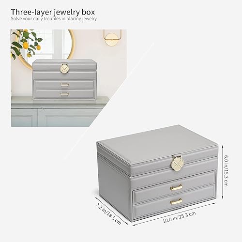 Miniatura 4 de Vlando Joyero para collares anillos aretes caja organizadora de joyas de espejo con cajones cajas grandes de joyería de 3 capas para mujeres y niñas