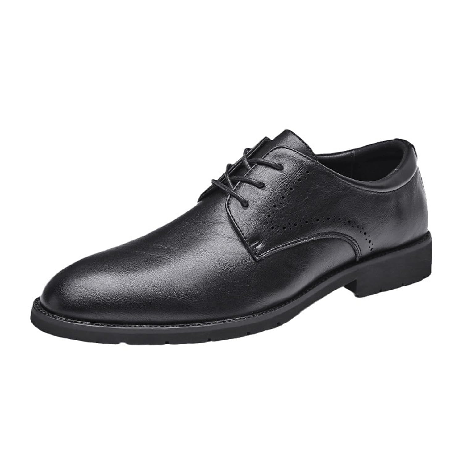 Mens Low Heel Derby Dress Oxford Shoes Round Toe Lace-up Casual Leather Derby Shoes Wedding Work Office