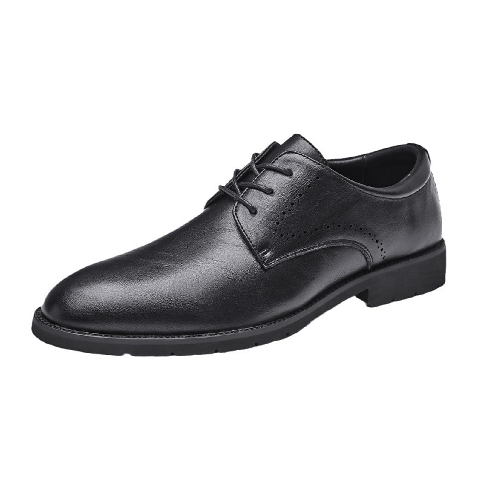 Mens Low Heel Derby Dress Oxford Shoes Round Toe Lace-up Casual Leather Derby Shoes Wedding Work Office