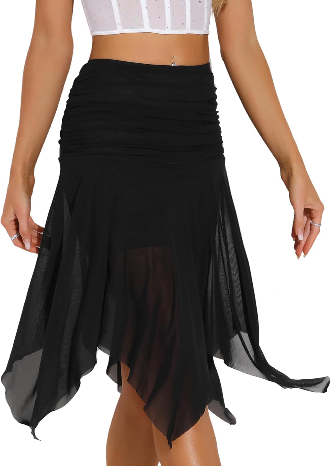 Allegra K High Low Hem Skirt for Women's Ruched Asymmetrical Flowy Dance Skirts