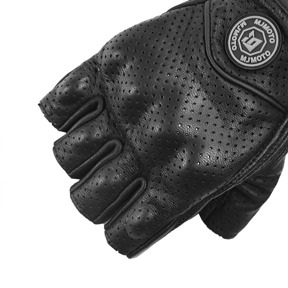 Guanti da moto in pelle di capra senza dita vintage traforati nero
