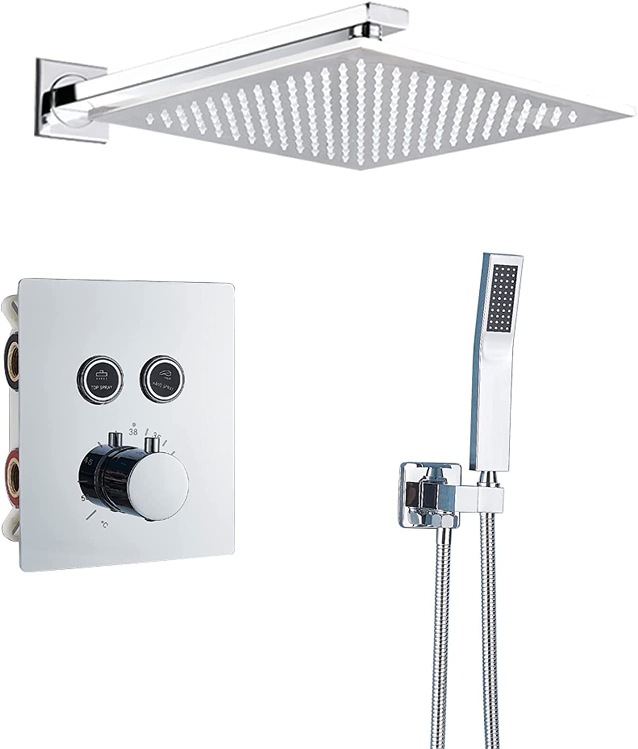 NGDFGR Shower Set Shower Concealed Thermostatic Shower Mixer Set Wall Mounted Rome Brass Shower Faucet Set With Hand Shower And Rainfall Shower Head Advanced Air Injection Tenol,size_name-16 Inch