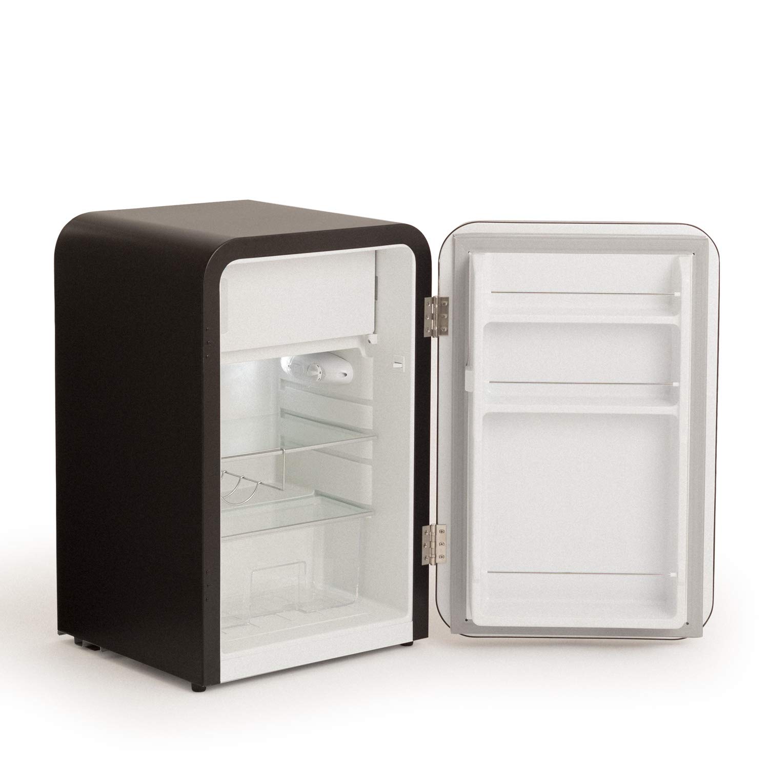 CREATE / RETRO FRIDGE 83.5 GOLD/Frigorífico negro maneta oro / 98W. bajo consumo. 2 estantes. regulador temperatura. botellero. 56x54x84cm