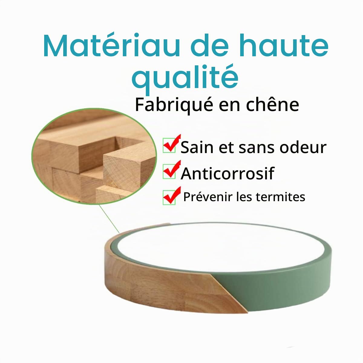 Plafonnier Bois Rond Vert,lampe plafond 30cm