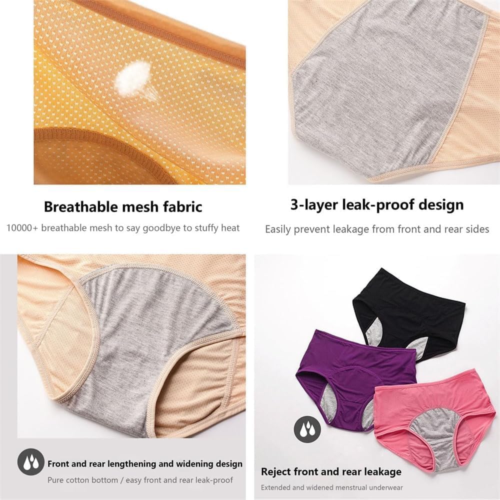 Culotte Fuite Urinaire Femme Lavable, Culotte Incontinence Femme Lavable, Taille Haute Culottes Pour Anti-fuites Réutilisables en Coton (Lot de 8,3XL)