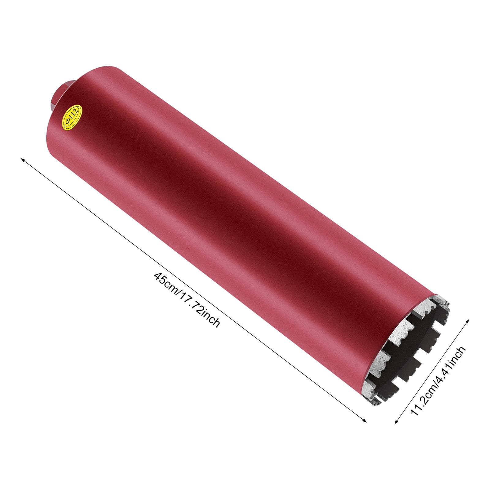 112 mm Diamond Core Drill Bit Hole Cutter M22, rosso, 410 mm di profondità, denti piatti e grandi muri, spessore parete 4 mm, per calcestruzzo e muratura