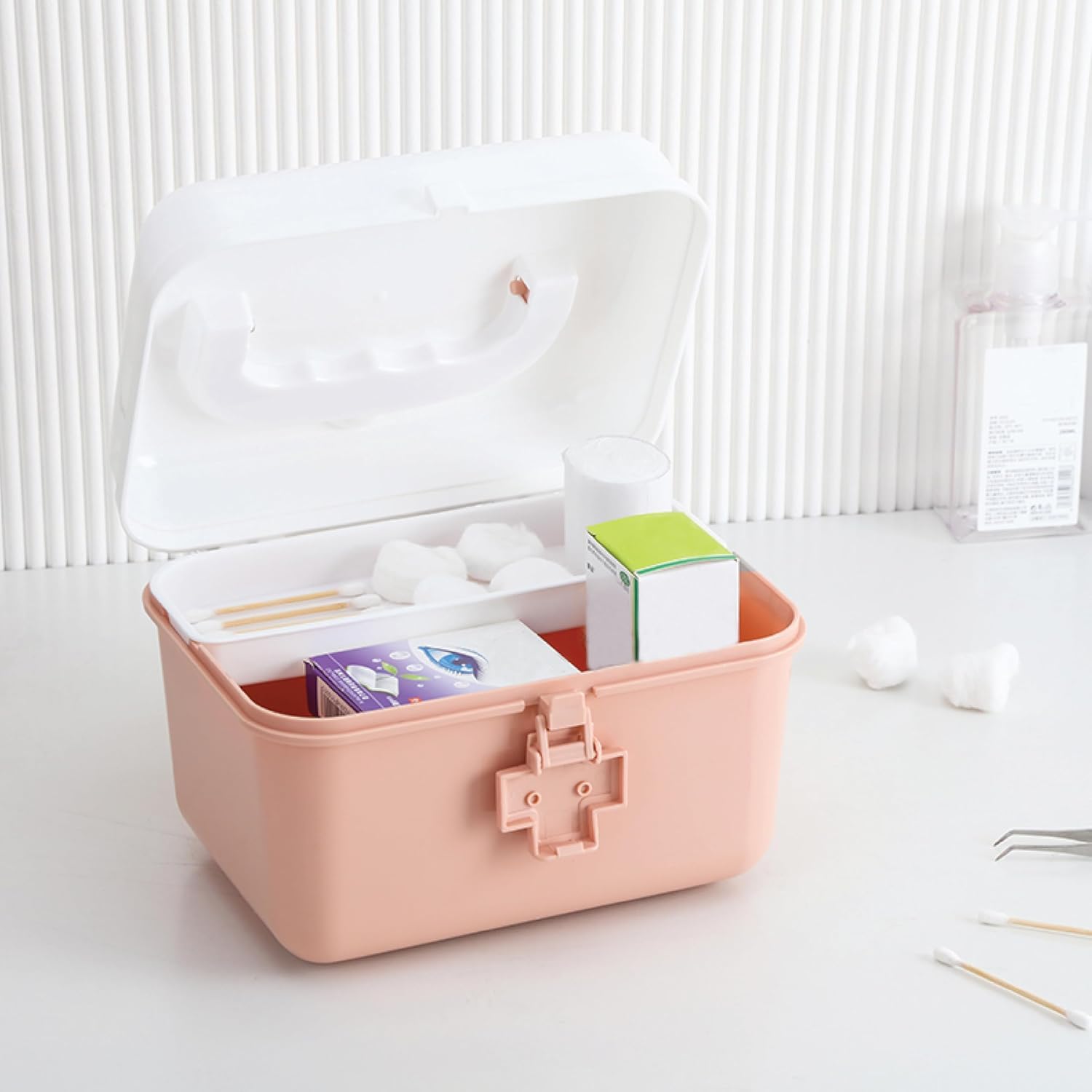 Boîte à pharmacie plastique rose Pill Mate avec rangement double compartiment