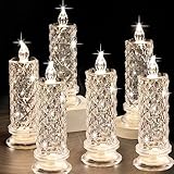 SupBri Rose Shadow LED Flameless Candles, 6PCS Romantic Battery Operated Candles Led Pillar Candles for Valentines Anniversary Wedding Christmas Decorations(White, D 2.5" x H 7.2")