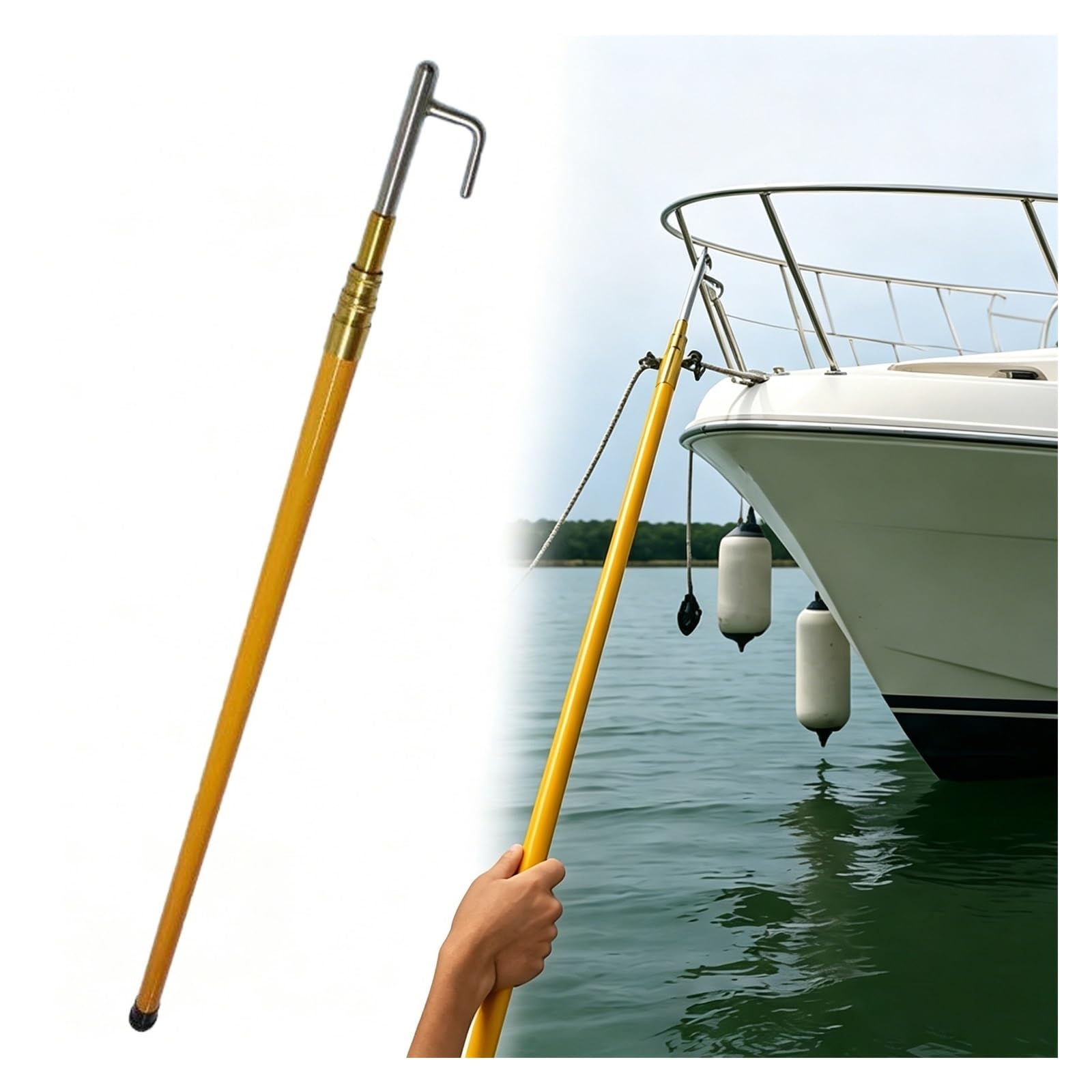 DJPHOFS Robust Boat Hooks for Docking with Quick-lock Pole, Lightweight Boating Reach Extension Pole Hook, Fiberglass Dock Sticks with Non-Slip Grip(1.2-5m/3.9-16.4ft)