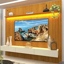 Estante Home Ripada para Tv até 85 Polegadas com Led Nobre 230cm Gelius Móveis Naturale/off White