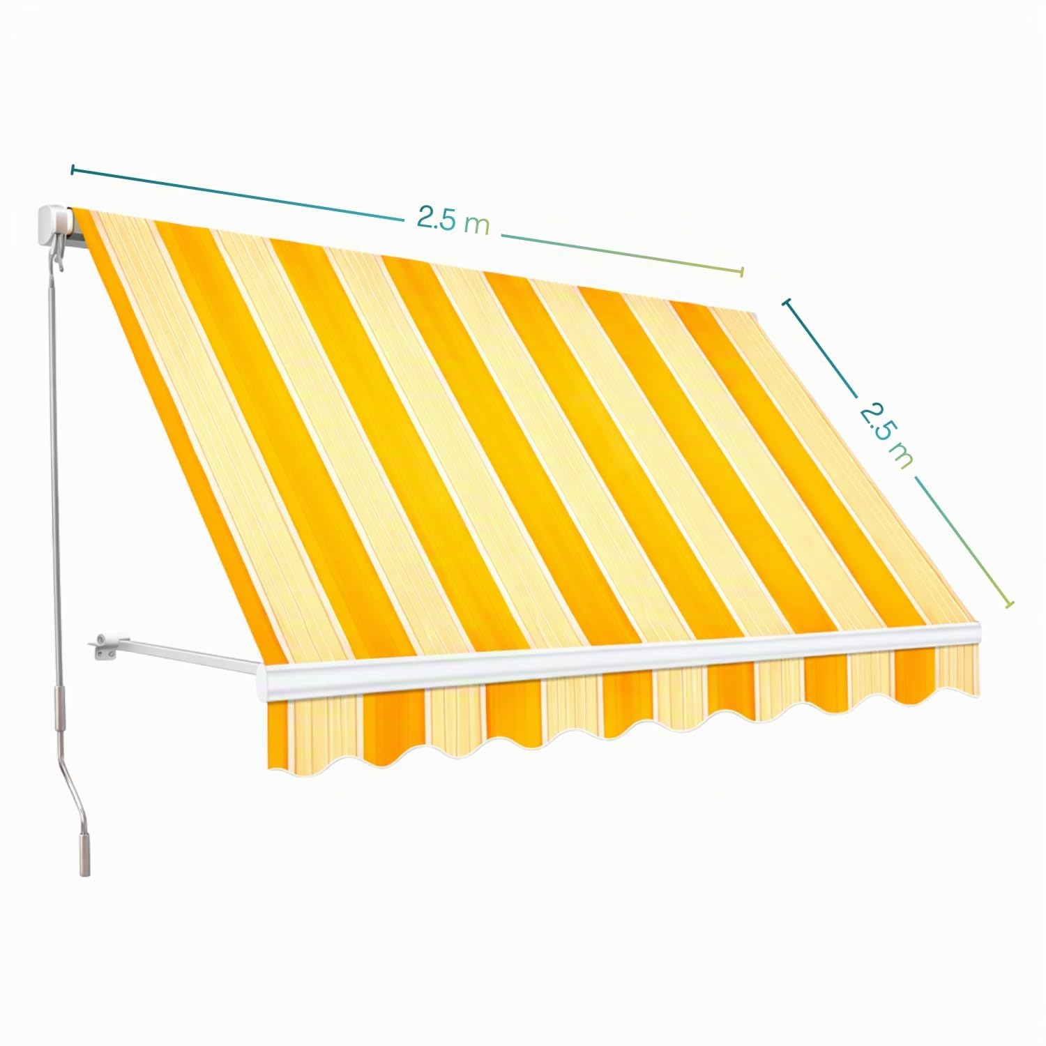 Paluplus Tenda da Sole a Caduta, Misura 250x250 cm, Senza Cassone con braccio avvolgibile e Braccetti Fermatenda, Telo Resistente 280 g/m², per Balcone e Terrazzo -3932F -7,3 (Giallo e Bianco)